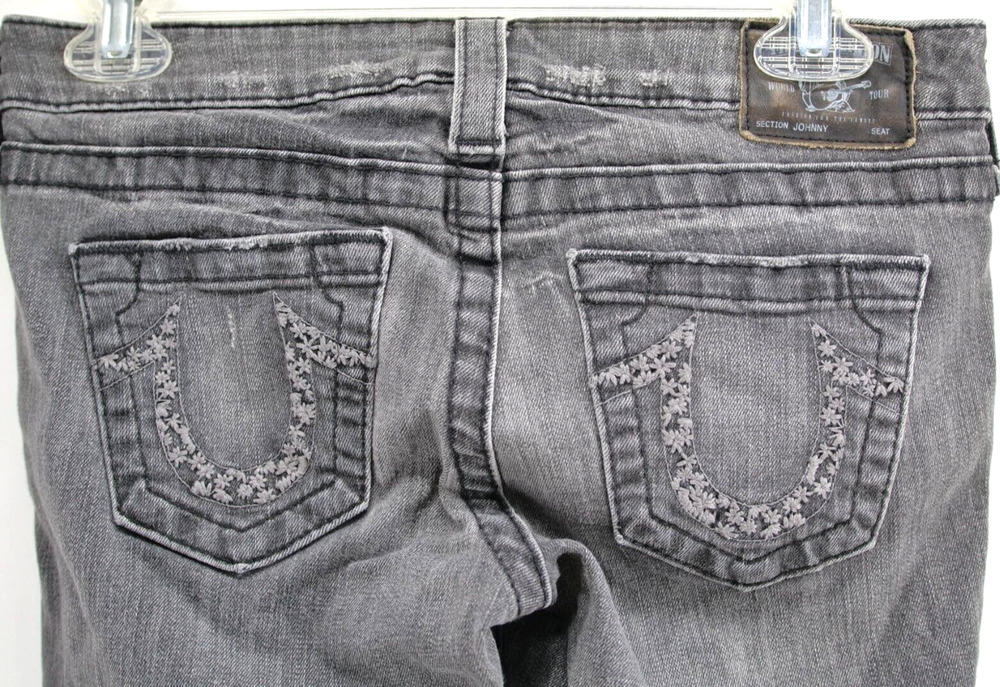 True‎ Religion Johnny Jeans Womens Size 28 Black Slim Straight Embroidery